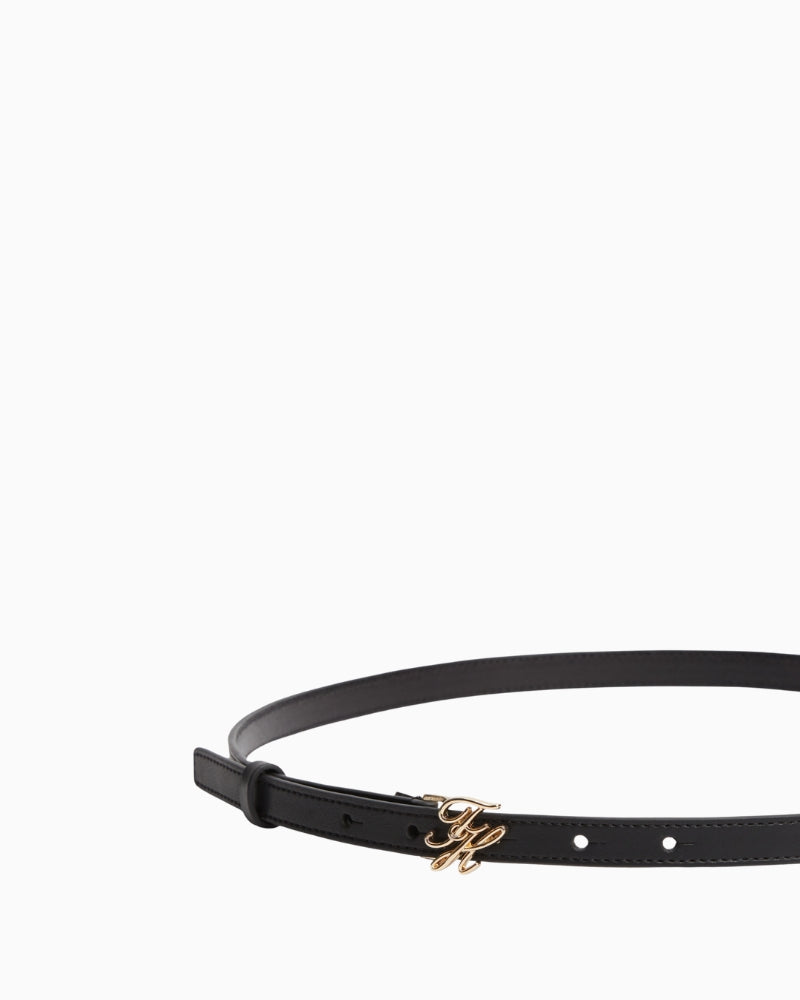 Tommy Hilfiger TH Script 1.5 leather belt black worn flat – Áines Boutique