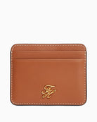Tommy Hilfiger TH Script leather card holder tan front view – Áines Boutique