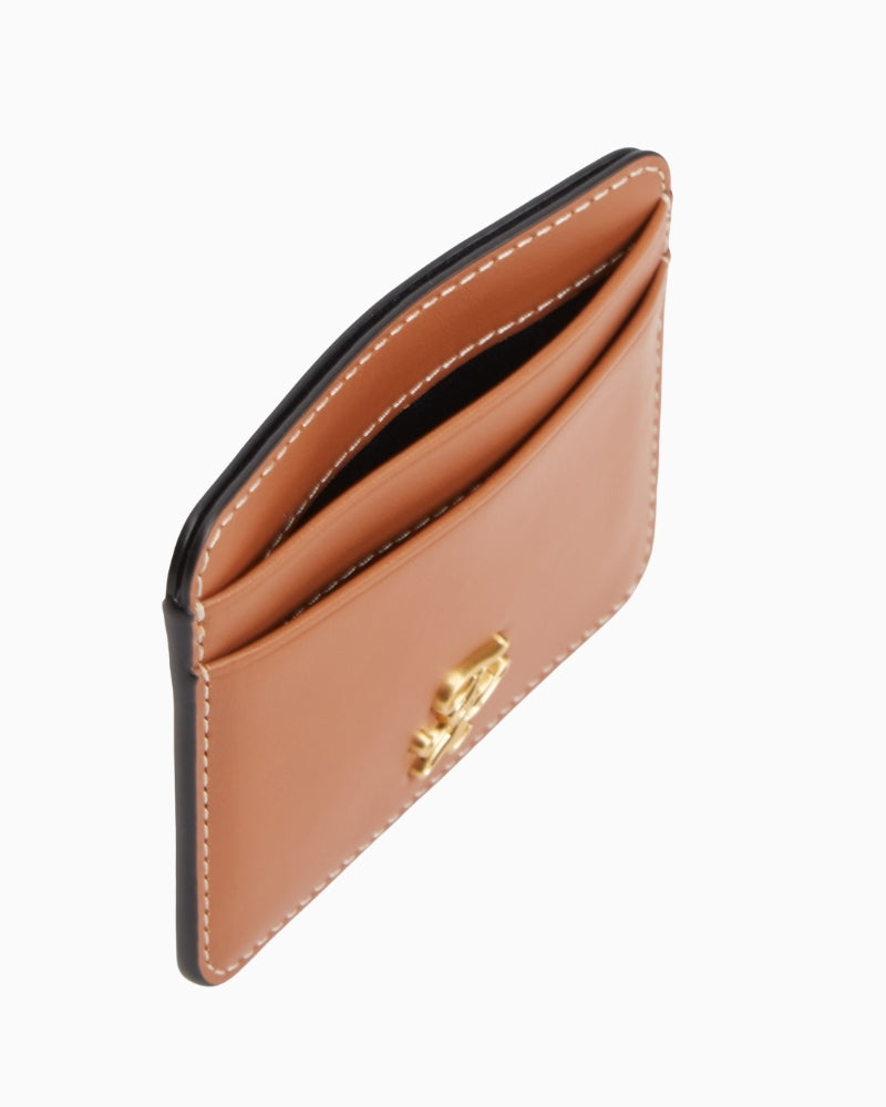 Tommy Hilfiger TH Script leather card holder tan side view – Áines Boutique