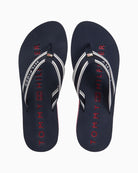 Navy Tommy Hilfiger flip-flop sandal top view with branded footbed – Áines Boutique