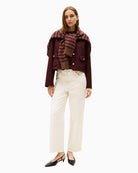 Front view of regular fit wool blend lady jacket in burgundy