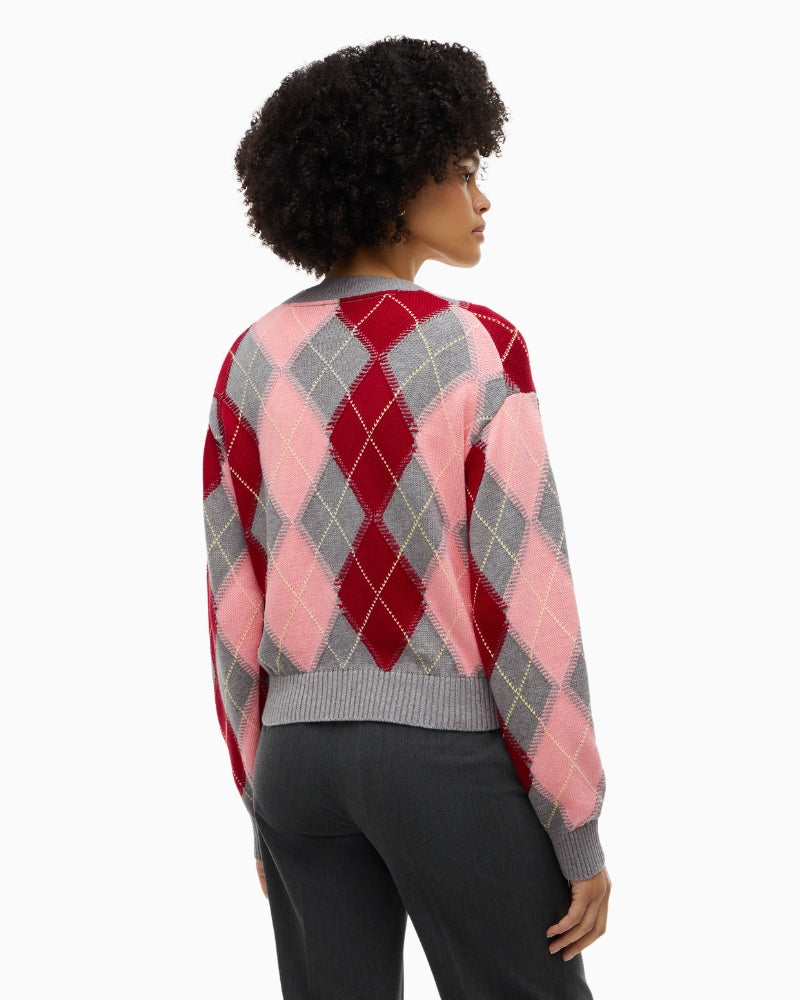 Tommy Hilfiger Argyle Prep C-Neck Sweater in Pink back view