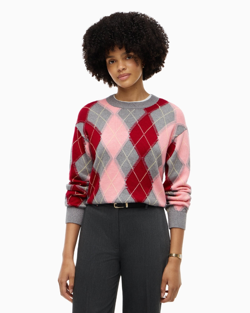 Tommy Hilfiger Argyle Prep C-Neck Sweater in Pink front view