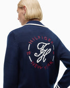 Tommy Hilfiger Back Logo Embroidery Relaxed Polo Cardigan in navy back logo detail