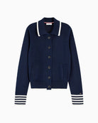 Tommy Hilfiger Back Logo Embroidery Relaxed Polo Cardigan in navy collar detail