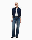 Tommy Hilfiger Back Logo Embroidery Relaxed Polo Cardigan in navy front view