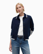 Tommy Hilfiger Back Logo Embroidery Relaxed Polo Cardigan in navy front view