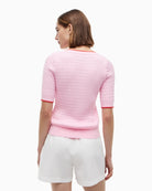 Tommy Hilfiger Cable Knit Boat Neck Top in pink back view