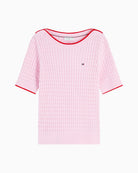 Tommy Hilfiger Cable Knit Boat Neck Top in pink cable knit detail