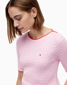 Tommy Hilfiger Cable Knit Boat Neck Top in pink neckline detail