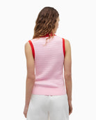 Tommy Hilfiger Cable Knit Sleeveless Polo Jumper in pink back view