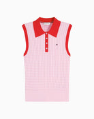 Tommy Hilfiger Cable Knit Sleeveless Polo Jumper in pink cable knit detail