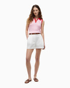 Tommy Hilfiger Cable Knit Sleeveless Polo Jumper in pink front view