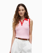 Tommy Hilfiger Cable Knit Sleeveless Polo Jumper in pink front view