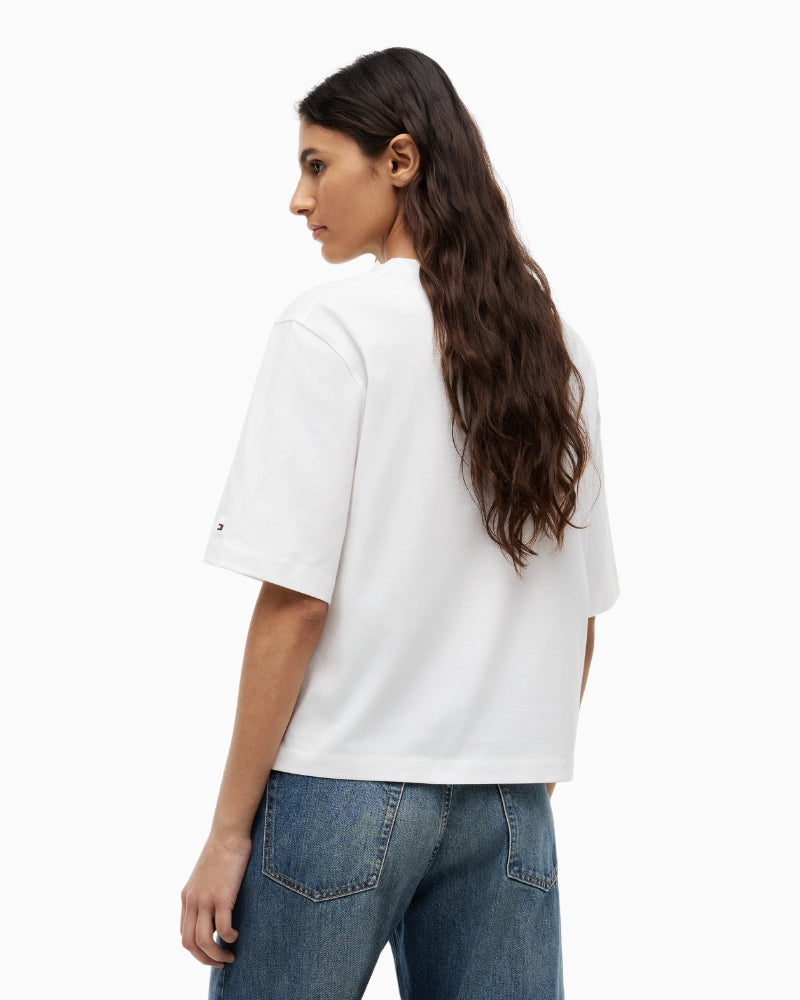Tommy Hilfiger Classic Script Trapeze Tee in white back view