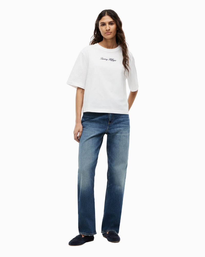 Tommy Hilfiger Classic Script Trapeze Tee in white front view