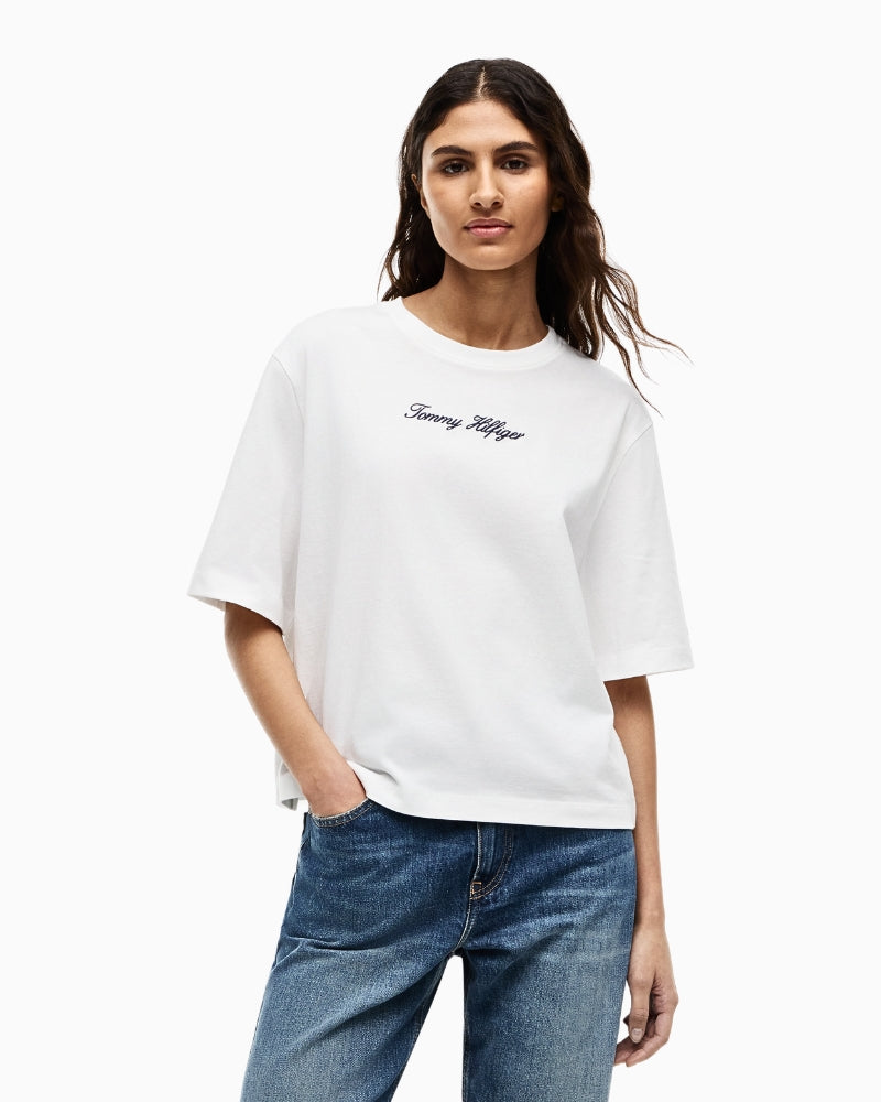 Tommy Hilfiger Classic Script Trapeze Tee in white front view