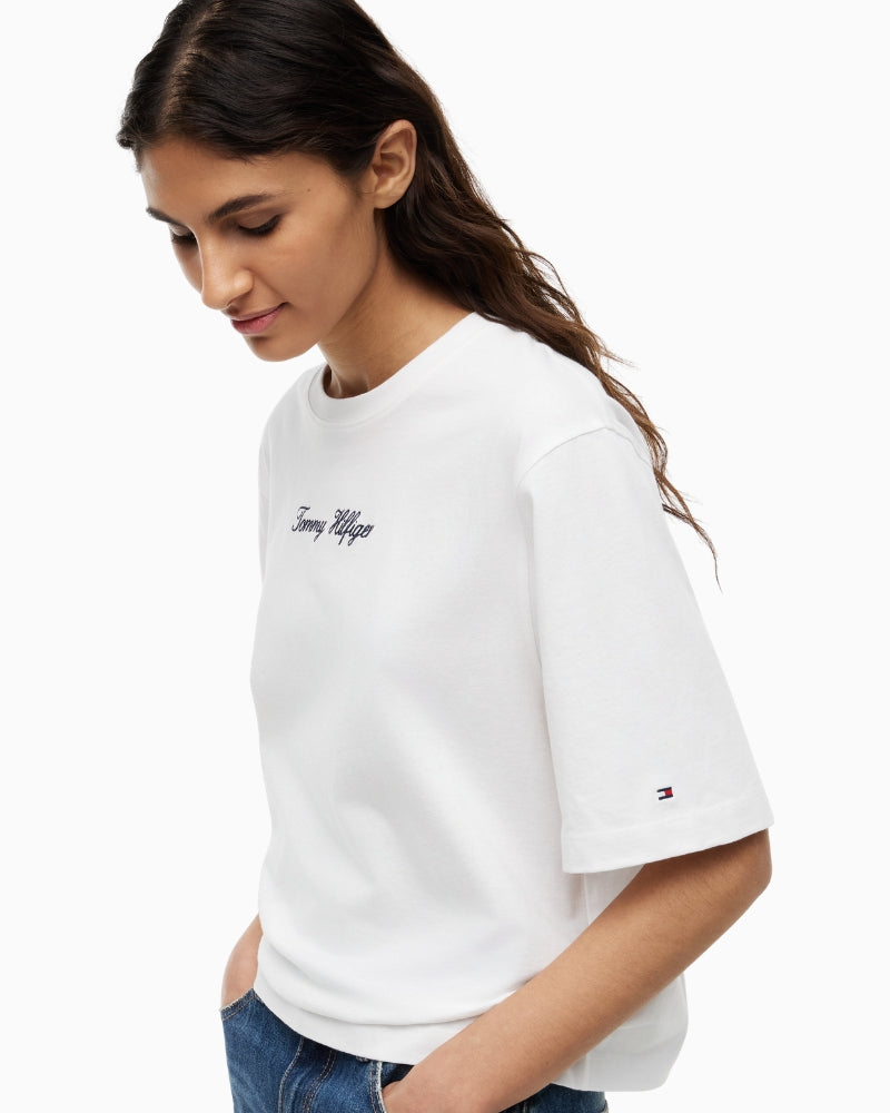 Tommy Hilfiger Classic Script Trapeze Tee in white side view