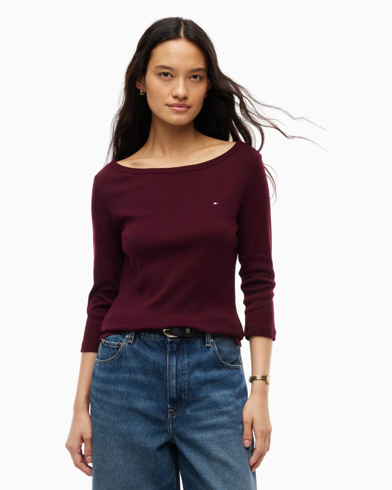 Tommy Hilfiger Cody Boat-Neck Tee in Burgundy front view