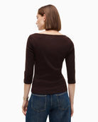 Tommy Hilfiger Cody Boat Neck 3/4 Sleeve Tee in Brown back view