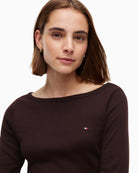Tommy Hilfiger Cody Boat Neck 3/4 Sleeve Tee in Brown boat neckline detail