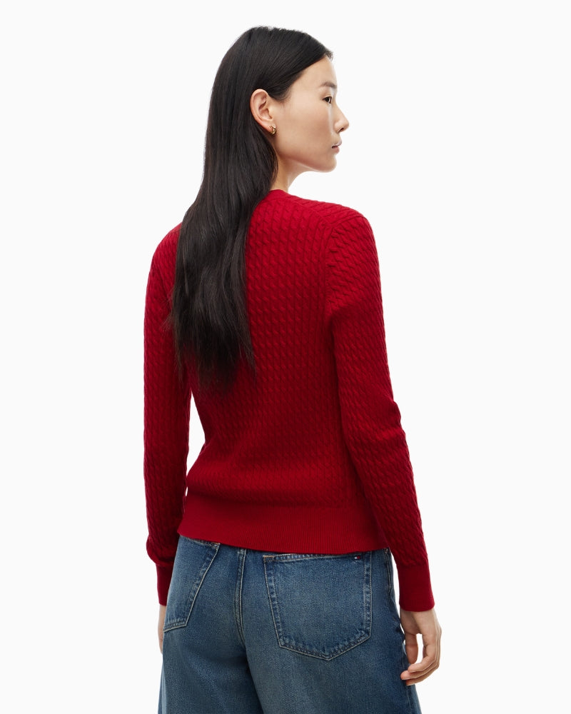 Tommy Hilfiger Cotton Cable Fine Sweater in Raspberry Juice back view
