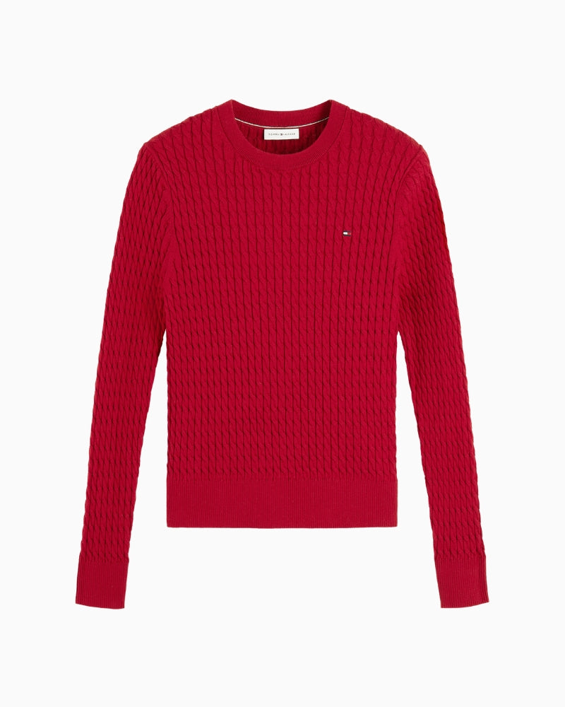 Tommy Hilfiger Cotton Cable Fine Sweater in Raspberry Juice cable knit detail