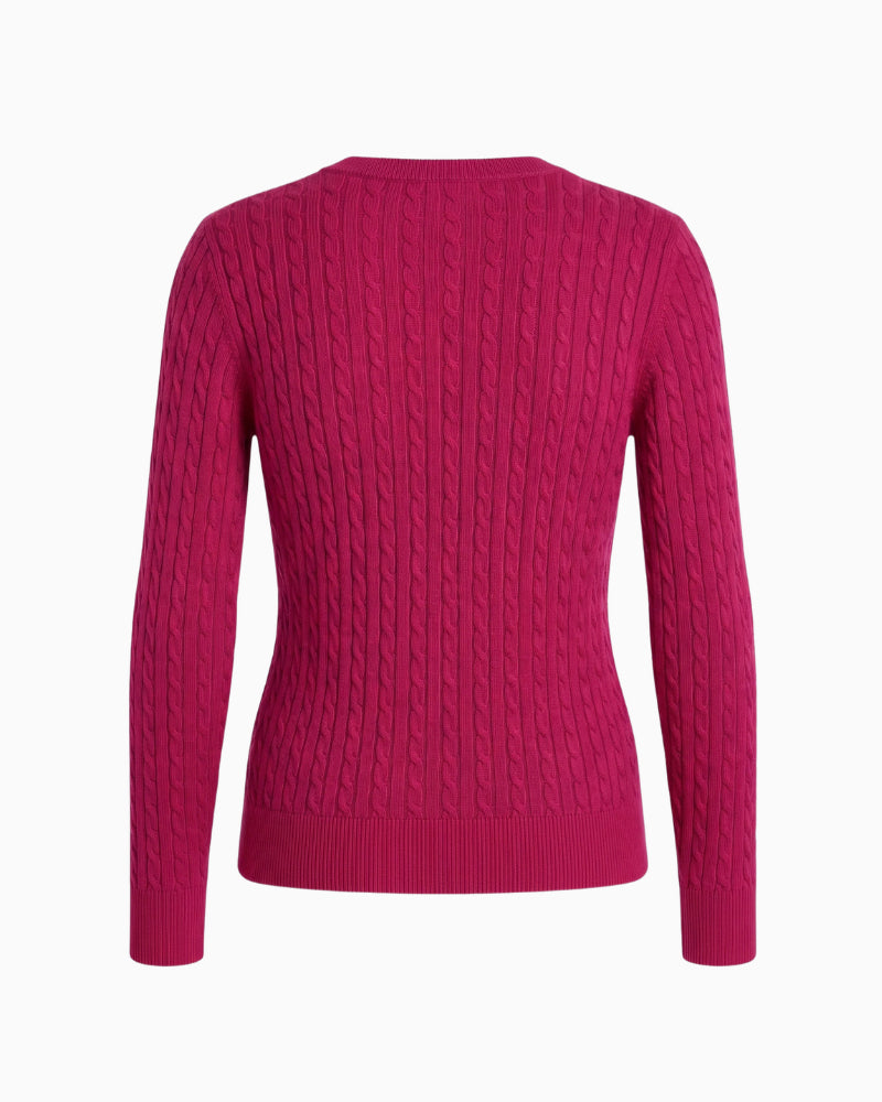 Tommy Hilfiger Cotton Cable Fine Sweater in Raspberry back view