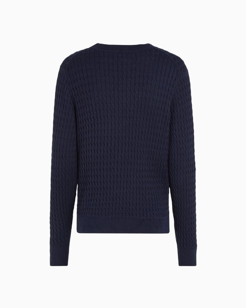 Tommy Hilfiger Cotton Cable Sweater in Dark Blue back view