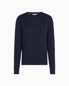 Tommy Hilfiger Cotton Cable Sweater in Dark Blue cable knit detail