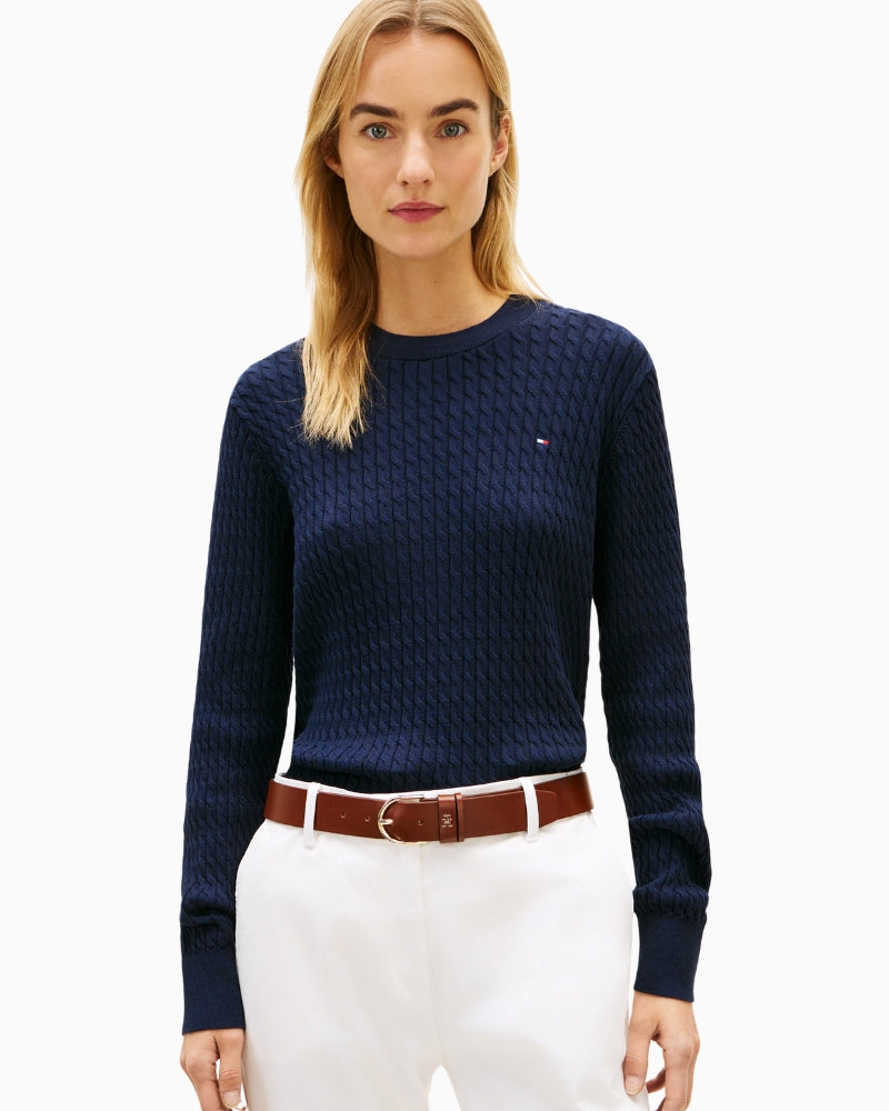 Tommy Hilfiger Cotton Cable Sweater in Dark Blue front view