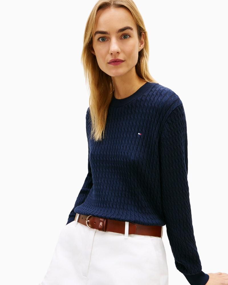 Tommy Hilfiger Cotton Cable Sweater in Dark Blue side view