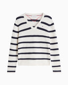 Tommy Hilfiger Cotton Links Links V-Neck Jumper in Ivory/Navy cotton knit texture close-up