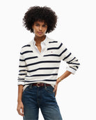 Tommy Hilfiger Cotton Links Links V-Neck Jumper in Ivory/Navy front view