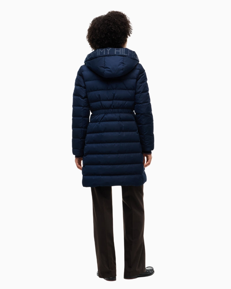 Tommy Hilfiger Down Branded Fitted Coat in Navy back view