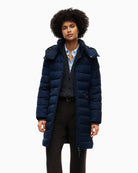 Tommy Hilfiger Down Branded Fitted Coat in Navy front view