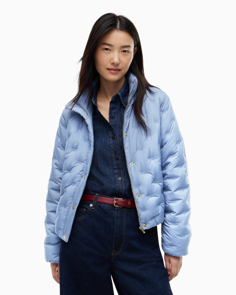 Tommy Hilfiger Down Flag Quilt Jacket in Baby Blue front view