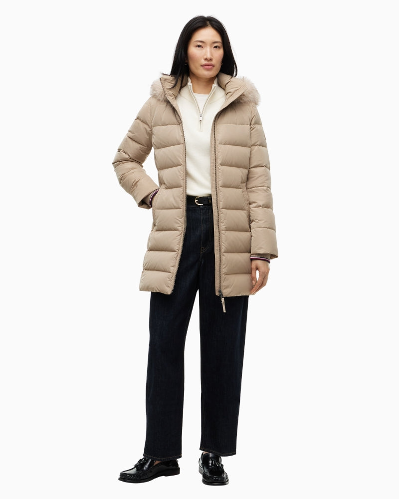 Tommy Hilfiger Down Heritage Tyra Coat in Beige collar detail