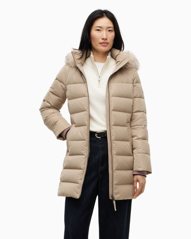 Tommy Hilfiger Down Heritage Tyra Coat in Beige front view