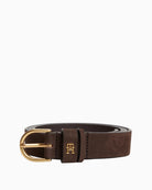 Tommy Hilfiger Effortless 2.5 NB Brass Belt in Brown TH monogram keeper detail