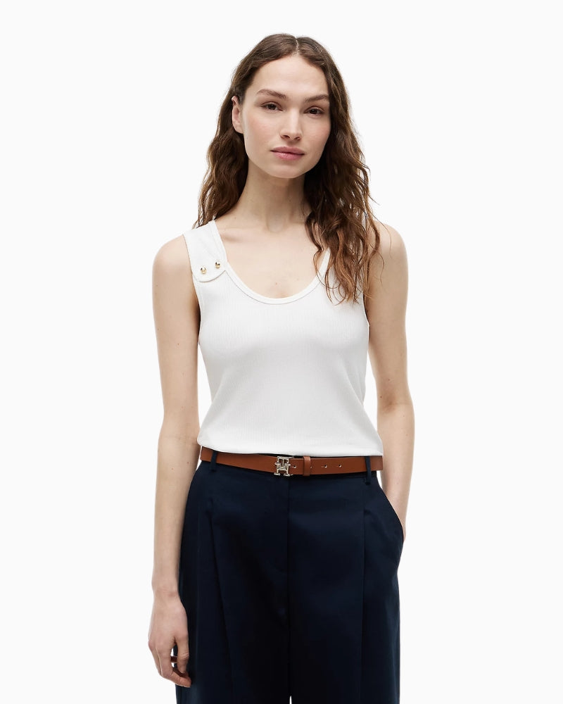 Tommy Hilfiger Gold-Tone Button Ribbed Tank Top in ecru front view