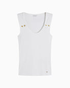 Tommy Hilfiger Gold-Tone Button Ribbed Tank Top in ecru neckline detail