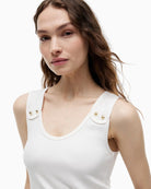 Tommy Hilfiger Gold-Tone Button Ribbed Tank Top in ecru strap button detail