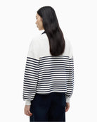 Tommy Hilfiger Gold Button Polo Sweatshirt in ecru navy back view