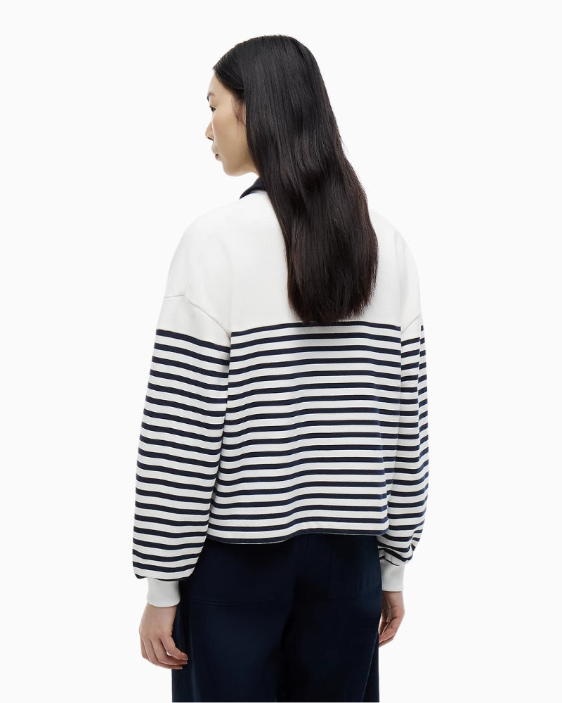 Tommy Hilfiger Gold Button Polo Sweatshirt in ecru navy back view