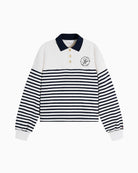 Tommy Hilfiger Gold Button Polo Sweatshirt in ecru navy collar detail
