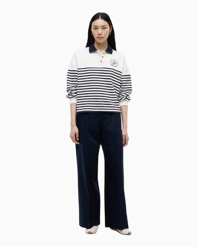 Tommy Hilfiger Gold Button Polo Sweatshirt in ecru navy front view