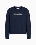 Tommy Hilfiger Gold Button Script Terry Sweatshirt navy front view