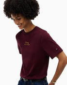 Tommy Hilfiger Gold Script Modern Tee in Burgundy chest detail