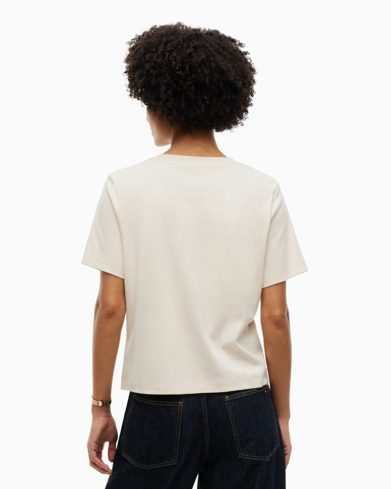 Tommy Hilfiger Gold Script Modern Tee in Light Beige back view